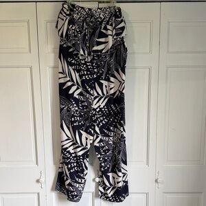Navy and White Leaf Print Women's Jumpsuit